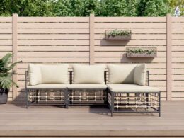 vidaXL 4 Piece Patio Lounge Set with Cushions Anthracite Poly Rattan