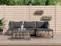 vidaXL 4 Piece Patio Lounge Set with Cushions Anthracite Poly Rattan