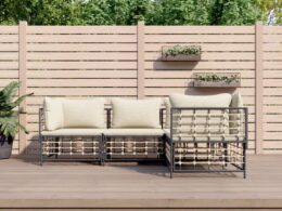 vidaXL 4 Piece Patio Lounge Set with Cushions Anthracite Poly Rattan