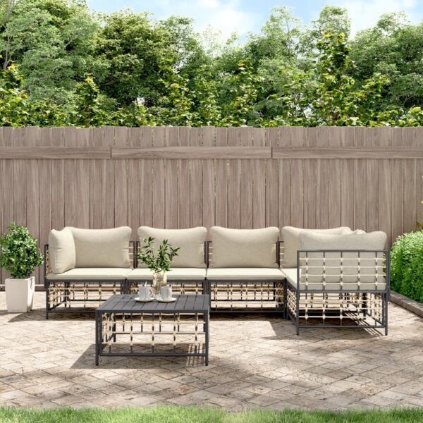 vidaXL 6 Piece Patio Lounge Set with Cushions Anthracite Poly Rattan