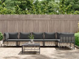 vidaXL 7 Piece Patio Lounge Set with Cushions Anthracite Poly Rattan