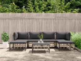 vidaXL 7 Piece Patio Lounge Set with Cushions Anthracite Poly Rattan