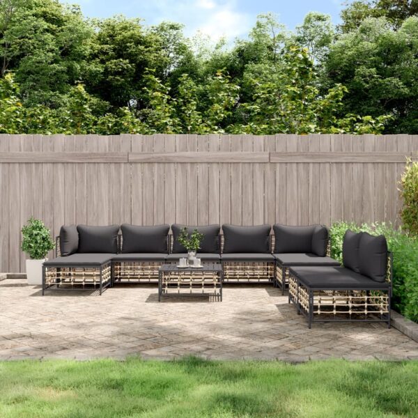 vidaXL 10 Piece Patio Lounge Set with Cushions Anthracite Poly Rattan