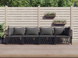 vidaXL 4 Piece Patio Lounge Set with Cushions Anthracite Steel