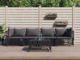vidaXL 5 Piece Patio Lounge Set with Cushions Anthracite Steel