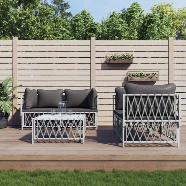 vidaXL 5 Piece Patio Lounge Set with Cushions White Steel