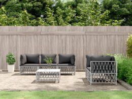 vidaXL 6 Piece Patio Lounge Set with Cushions White Steel