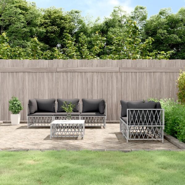 vidaXL 6 Piece Patio Lounge Set with Cushions White Steel