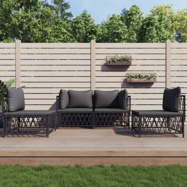 vidaXL 4 Piece Patio Lounge Set with Cushions Anthracite Steel