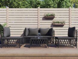 vidaXL 5 Piece Patio Lounge Set with Cushions Anthracite Steel