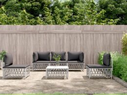 vidaXL 6 Piece Patio Lounge Set with Cushions White Steel