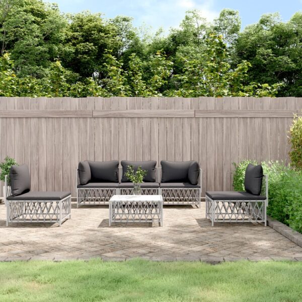 vidaXL 6 Piece Patio Lounge Set with Cushions White Steel