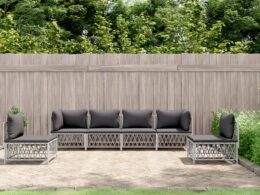 vidaXL 6 Piece Patio Lounge Set with Cushions White Steel