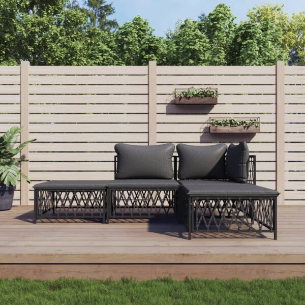 vidaXL 4 Piece Patio Lounge Set with Cushions Anthracite Steel