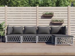 vidaXL 5 Piece Patio Lounge Set with Cushions White Steel