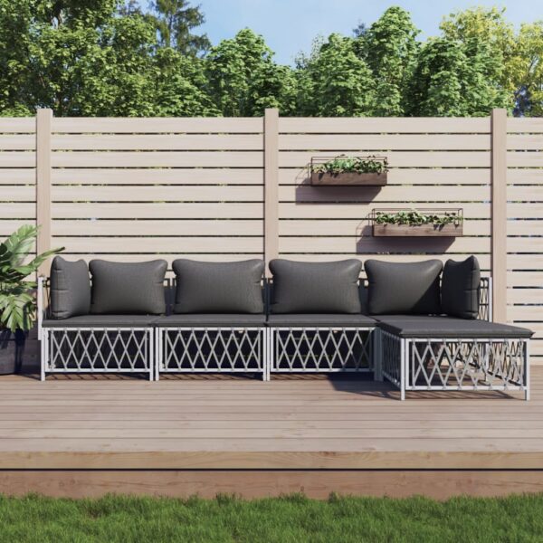 vidaXL 5 Piece Patio Lounge Set with Cushions White Steel