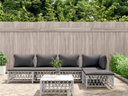 vidaXL 6 Piece Patio Lounge Set with Cushions White Steel
