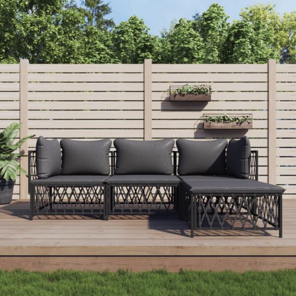 vidaXL 4 Piece Patio Lounge Set with Cushions Anthracite Steel