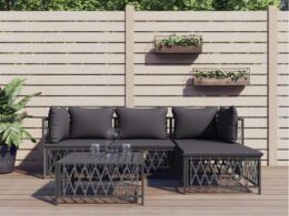 vidaXL 5 Piece Patio Lounge Set with Cushions Anthracite Steel