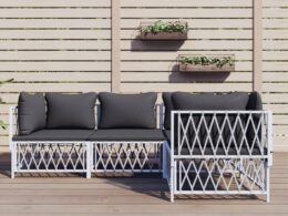 vidaXL 4 Piece Patio Lounge Set with Cushions White Steel