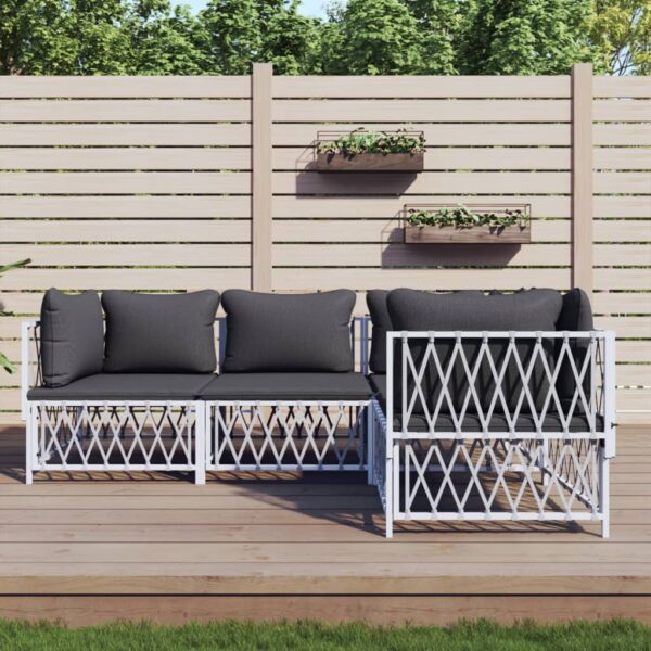 vidaXL 4 Piece Patio Lounge Set with Cushions White Steel