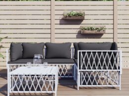 vidaXL 5 Piece Patio Lounge Set with Cushions White Steel