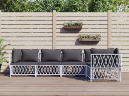 vidaXL 5 Piece Patio Lounge Set with Cushions White Steel