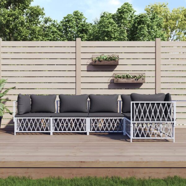 vidaXL 5 Piece Patio Lounge Set with Cushions White Steel
