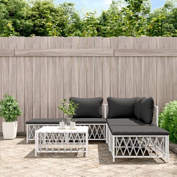vidaXL 6 Piece Patio Lounge Set with Cushions White Steel