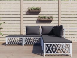 vidaXL 5 Piece Patio Lounge Set with Cushions White Steel