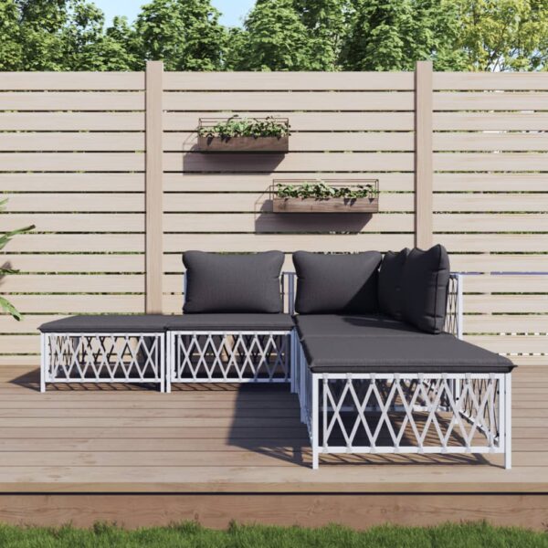 vidaXL 5 Piece Patio Lounge Set with Cushions White Steel