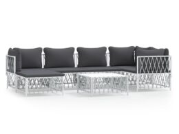 vidaXL 7 Piece Patio Lounge Set with Cushions White Steel