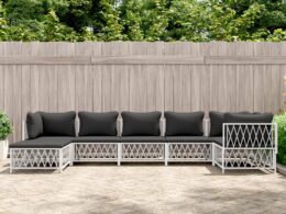 vidaXL 7 Piece Patio Lounge Set with Cushions White Steel