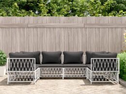vidaXL 6 Piece Patio Lounge Set with Cushions White Steel