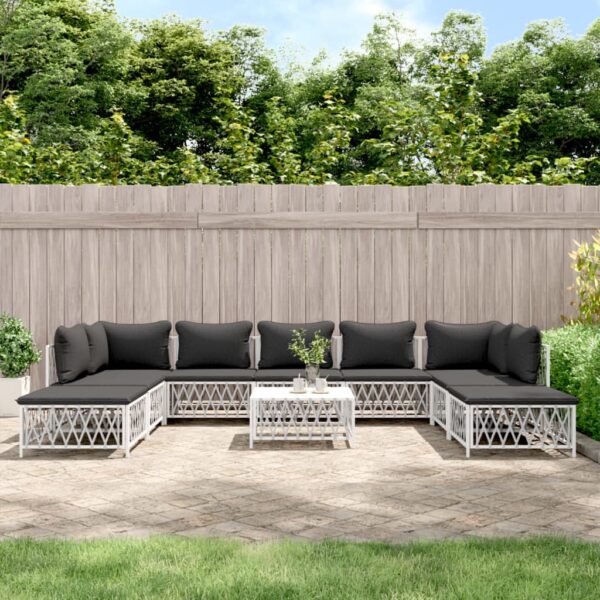 vidaXL 10 Piece Patio Lounge Set with Cushions White Steel