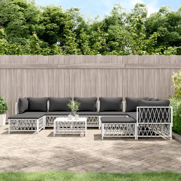 vidaXL 10 Piece Patio Lounge Set with Cushions White Steel