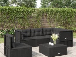 vidaXL 5 Piece Patio Lounge Set with Cushions Black Poly Rattan