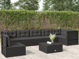 vidaXL 7 Piece Patio Lounge Set with Cushions Black Poly Rattan