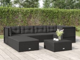 vidaXL 7 Piece Patio Lounge Set with Cushions Black Poly Rattan