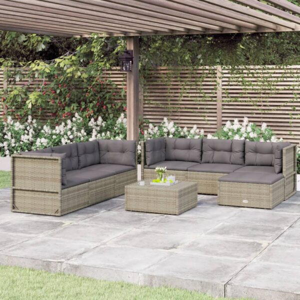 vidaXL 7 Piece Patio Lounge Set with Cushions Gray Poly Rattan
