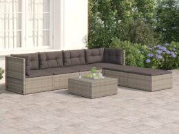 vidaXL 6 Piece Patio Lounge Set with Cushions Gray Poly Rattan