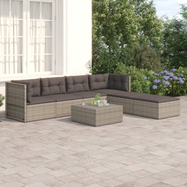 vidaXL 6 Piece Patio Lounge Set with Cushions Gray Poly Rattan