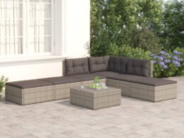 vidaXL 6 Piece Patio Lounge Set with Cushions Gray Poly Rattan