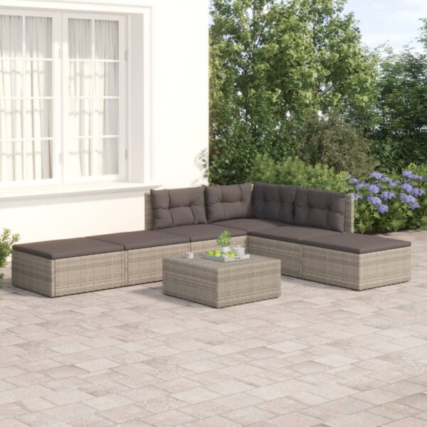 vidaXL 6 Piece Patio Lounge Set with Cushions Gray Poly Rattan