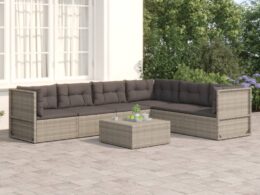vidaXL 6 Piece Patio Lounge Set with Cushions Gray Poly Rattan