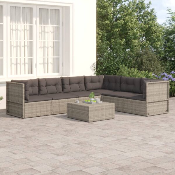 vidaXL 6 Piece Patio Lounge Set with Cushions Gray Poly Rattan