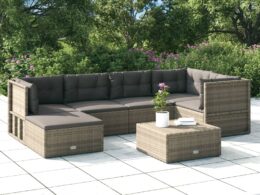 vidaXL 6 Piece Patio Lounge Set with Cushions Gray Poly Rattan