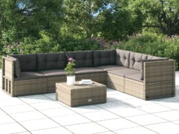 vidaXL 6 Piece Patio Lounge Set with Cushions Gray Poly Rattan