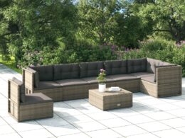 vidaXL 7 Piece Patio Lounge Set with Cushions Gray Poly Rattan
