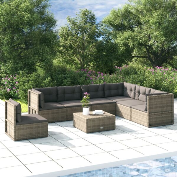 vidaXL 7 Piece Patio Lounge Set with Cushions Gray Poly Rattan